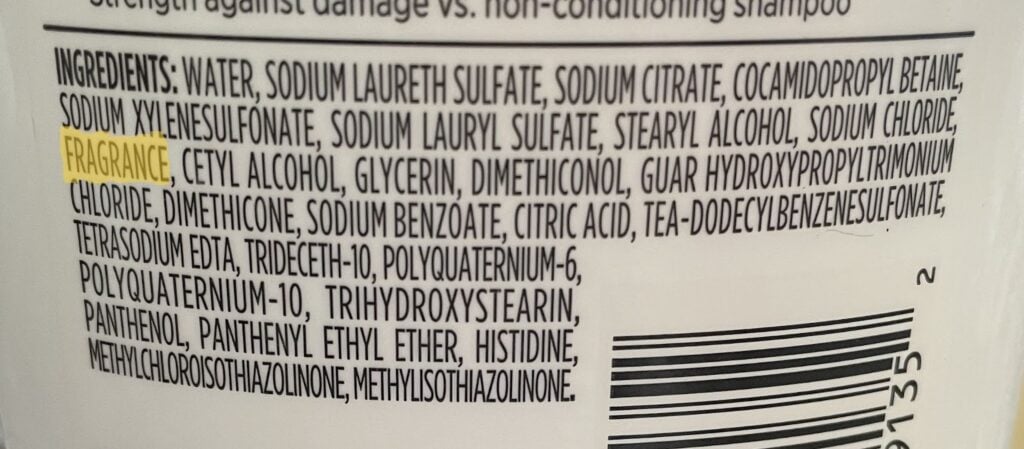 fragrance on ingredients list of bottle