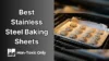 stainless steel baking sheet with cookies