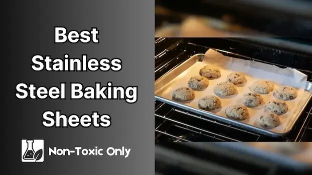 stainless steel baking sheet with cookies